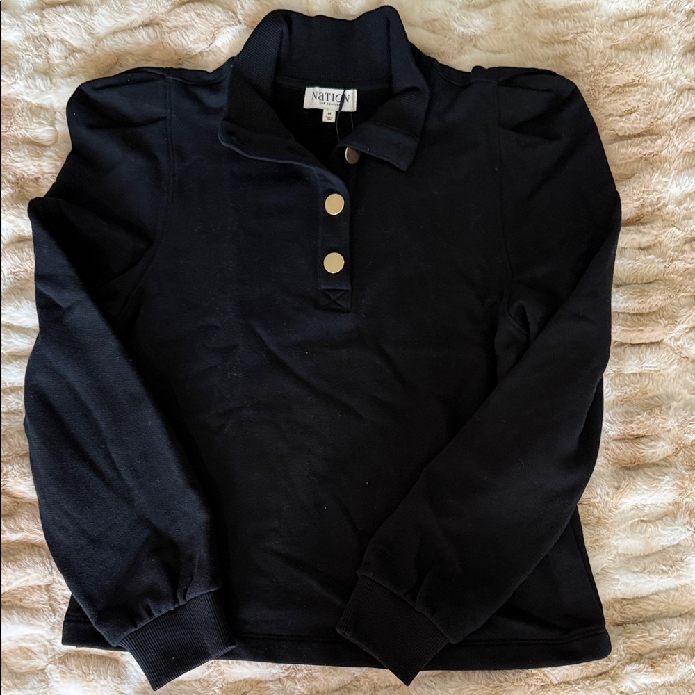 Nation LTD Black Pullover Sweatshirt with Snap Placket